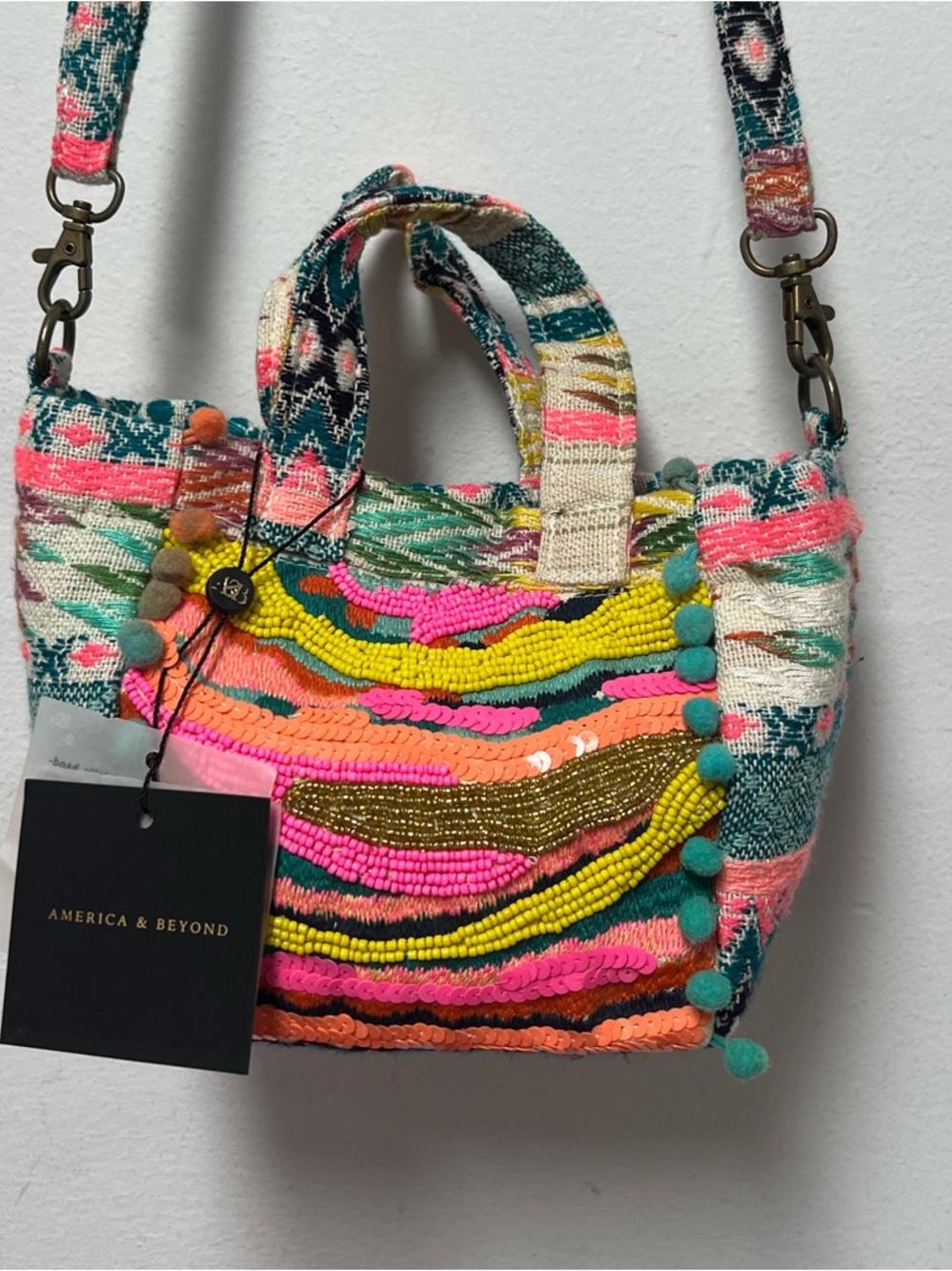 America & Beyond Daphne embellished mini Tote Bag NWT